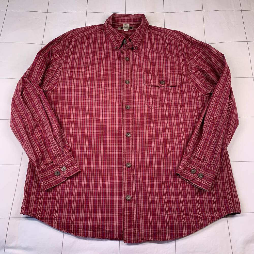 Duluth Trading Co Button Up Shirt Mens Large Red Plaid Casual Outdoor Hiking